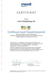 Certifikat Maxit Fasadentreprenr, Puts & Plattsttnings AB